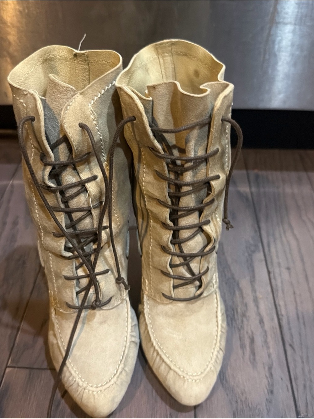 Giuseppe Zanotti  suede  leather tan ankle Mid - Calf Eva Heeled Boots sz 37.5